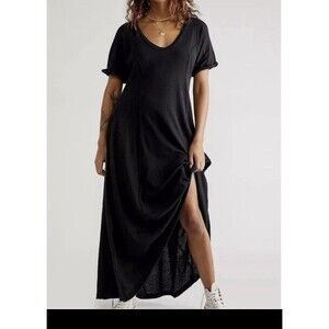 Free People Beach Meadow Tee Oversized Swing T-Shirt Maxi Dress Black Size M